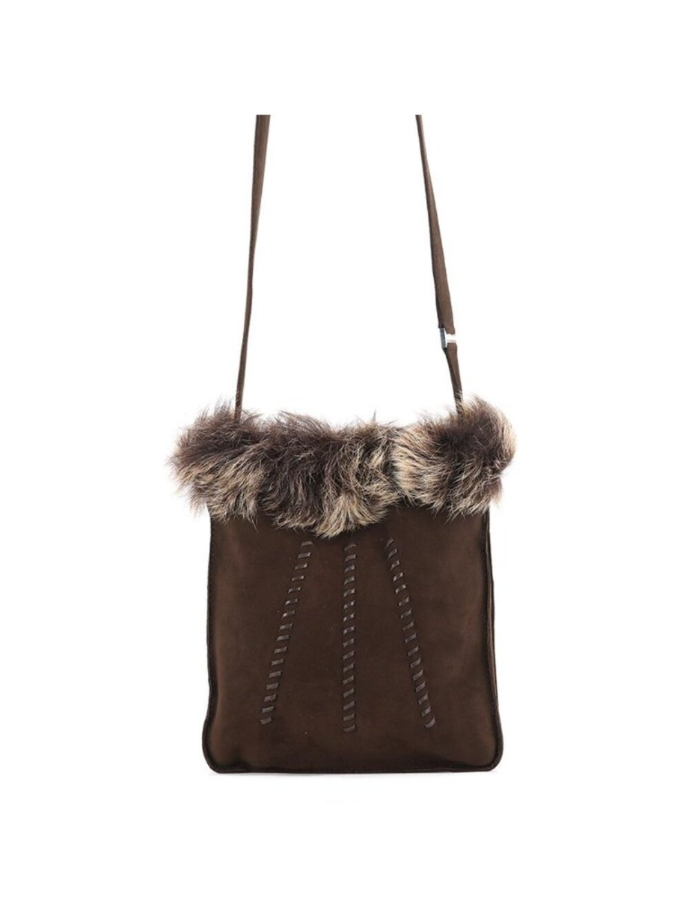 Hermes Shoulder Bag Sac Tudu Moco Brown Fonce Silver Suede Fur